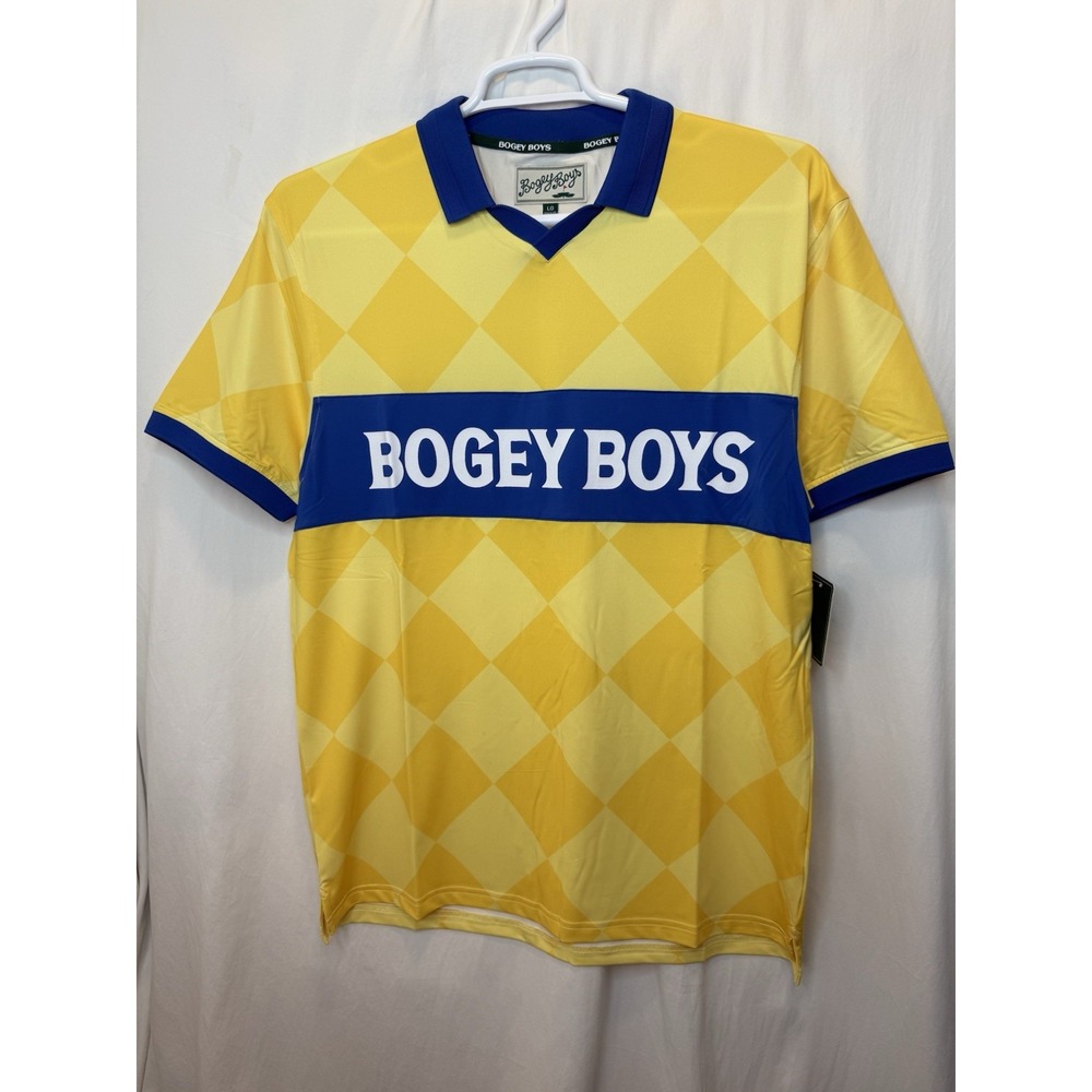 Bogey Boys Golf Macklemore Yellow‎ Blue Vneck Shortsleeve Polo Mens Sz L NWT